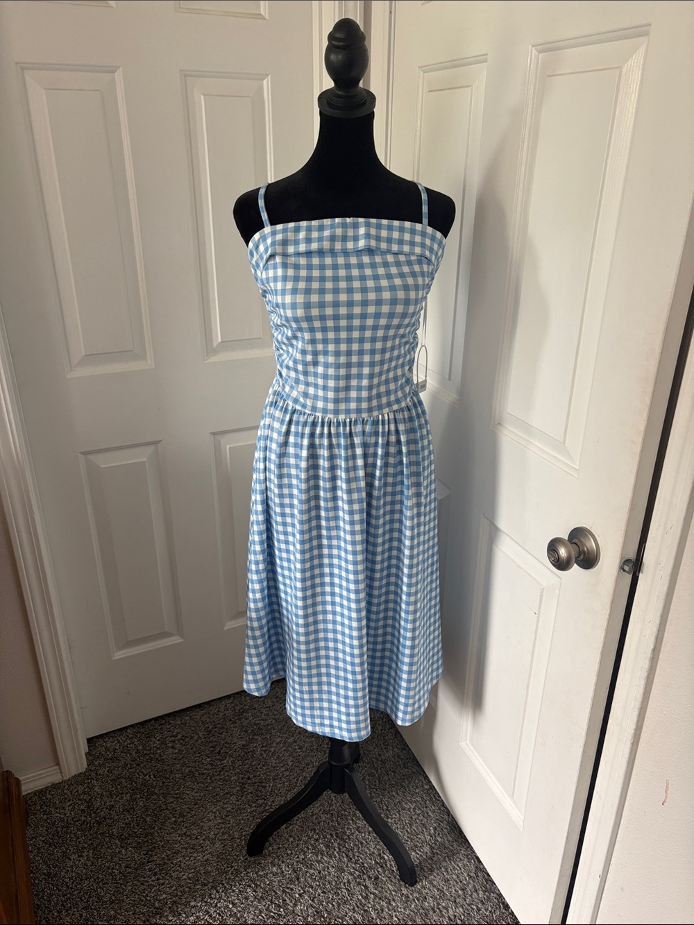 Cider NWT Light Blue Gingham Spaghetti-Strap Dress
